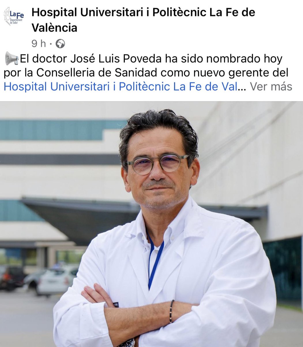 SVFH_'s tweet photo. “Uno de los nuestros”, Hoy la FH de la CV esta de enhorabuena @joseluis_pa es el nuevo gerente del @HospitalLaFe Personas que abren caminos y generan valor. Gracias JL https://t.co/E3TphSGqVR