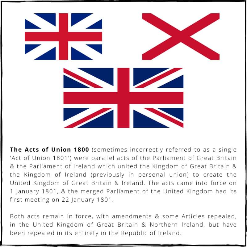 BritishHistorym's tweet photo. #otd 1 August 1800 – The Acts of Union 1800 are passed which merge the Kingdom of Great Britain &amp; the Kingdom of Ireland into the United Kingdom of Great Britain &amp; Ireland.

#Actsofunion #Unitedkingdom #GreatBritain  #Britishhistory  #onthisdayinhistory  #UnionJack #Unionflag https://t.co/kaakMpm7gP