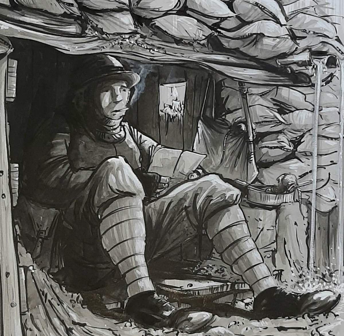 Martin_Impey's tweet photo. Thinking of home is what keeps us going.
.
.
#ww1history #WW1 #ww1 #trenches #soldier #soldiers #war #warartist #warart #illustrationart #illustrationartist #illustrator #illustration #army #artist #art #writinghome #artwork #sketch #drawing #sketching #westernfront #watercolour https://t.co/WUdcrPY4Pi