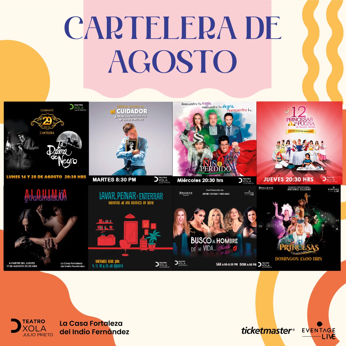Te compartimos la cartelera de agosto para que no te pierdas de ninguna de estas increíbles puestas en escena. 

¡te esperamos!