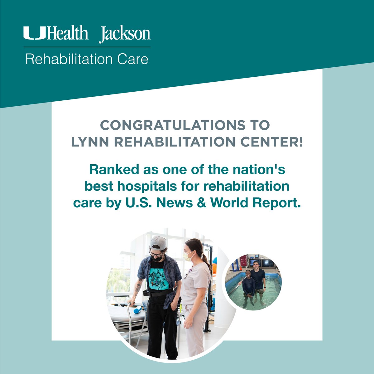 JacksonHealth's tweet photo. We're proud to announce that the Lynn Rehabilitation Center for The Miami Project to Cure Paralysis at UHealth/Jackson Memorial ranked nationally  on @usnews 2023-24 Best Hospitals for Rehabilitation list! 🏆 @BuonicontiFund @UMiamiHealth @JHF_Jackson https://t.co/SeASOWRsBP