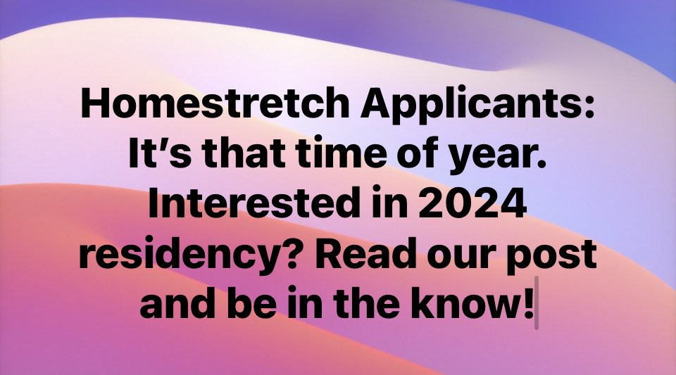 Thinking of applying for 2024 <a href="/HomestretchFdn/">HomestretchFdn</a> residency? Will you be one of our 8-10 new residents? Applications start rolling in Aug &amp; Sep. Be in the know! All FAQ on our website: homestretchfoundation.org