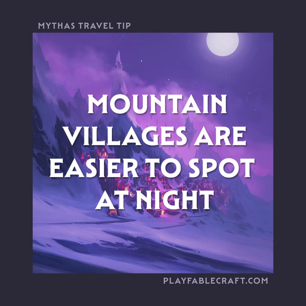 FablecraftGame's tweet photo. The Highlands are a breathtaking sight of floating peaks, mist-shrouded summits, and sweeping valleys.
Mountain villages are built directly into the rock, and so are easier to spot at night when these cave-like dwellings glow with candlelight. 💜
#TravelTipTuesday #Fablecraft https://t.co/oTLqVqXzcG