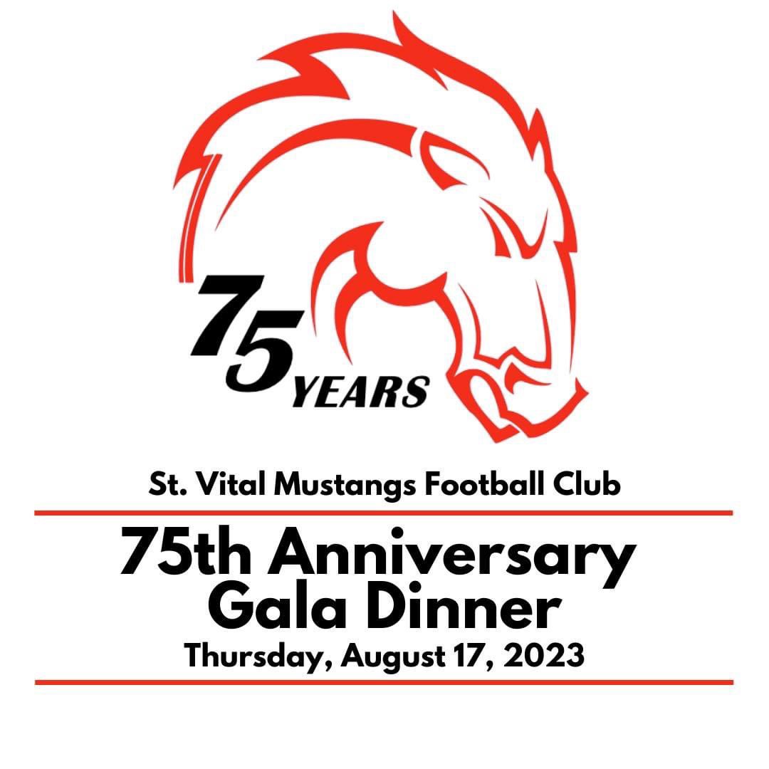 StVitalMustangs's tweet photo. Come join us to celebrate our 75th Anniversary Gala Dinner and Hall of Fame induction ceremonies.

Ticket deadline is Friday, August 4, 2023

Don't delay and be disappointed. Tickets will not be available at the door.

Tickets at https://t.co/pqsq3o7NOc https://t.co/pubVUuD9jw