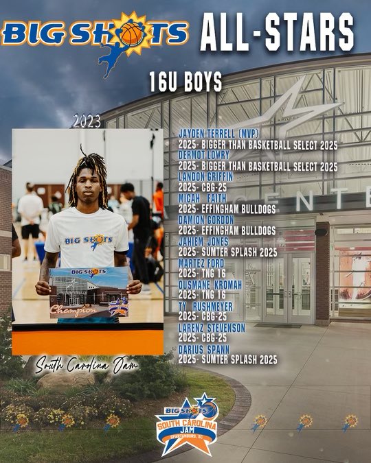 #BIGSHOTS #SCJAM 

🏀 16U BOYS

🏆 Champion: Bigger Than Basketball Select
<a href="/GCsports/">GroupChat Sports</a> MVP:   Jayden Terrell

⭐️ ALL STARS ⭐️