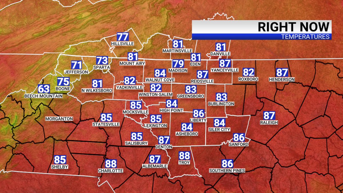 Winding down the day!  Here are your 5 pm temperatures from the FOX8 MAX Weather Center: