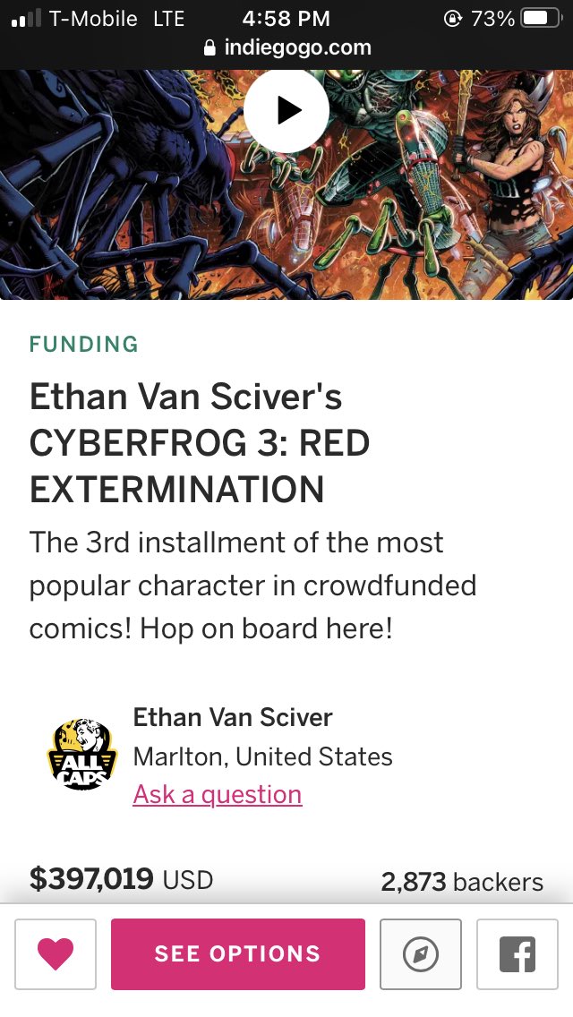 HellsSpawnWorld's tweet photo. #CyberFrog3RedExtermination by @EthanVanSciver is less than 3k from $400k and 127 backers from 3000!!! Let’s get it movin!! #ComicsGate #IronAge #RippaVerse #indiecomics @EricDJuly @RekietaLaw @YellowFlashGuy @vielned @johnnynotbanned @shanedavisart @JonMalin @thelucentcomic @eric_weathers @Plaster_Harris @44numskull @razorfist @jayBamaFan1 @twisted_twins @WartTheWizard 
@AlexvrbX @AldousOnTheFarm 
@ThatUmbrella @thatstarwarsgrl 

https://t.co/Hvgy9tALiY