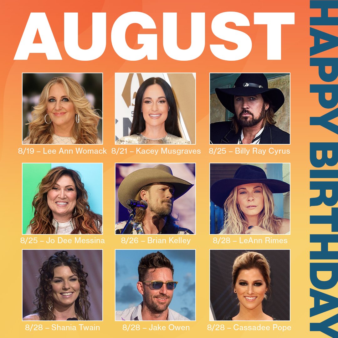 Look at all these August birthdays we are celebrating this month! 🌞🎊 Do you share your special day with any of these Country Music stars?! ⬇️ #HappyBirthday