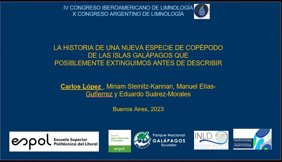 oikossokio's tweet photo. Ante una concurrida audiencia del @cilcal23 contamos la historia de Mastigodiaptomus galapagoensis, el copépodo perdido de Galápagos @espol @DEC_INV_ESPOL @AB_limno @RLimnologia @Lucianagbarbos1 @AndreaRosado92 @luzmasoto @SILcongress @ldominguec @CarlosMonsalveA #ESPOLesCiencia https://t.co/QLBR2L05pO