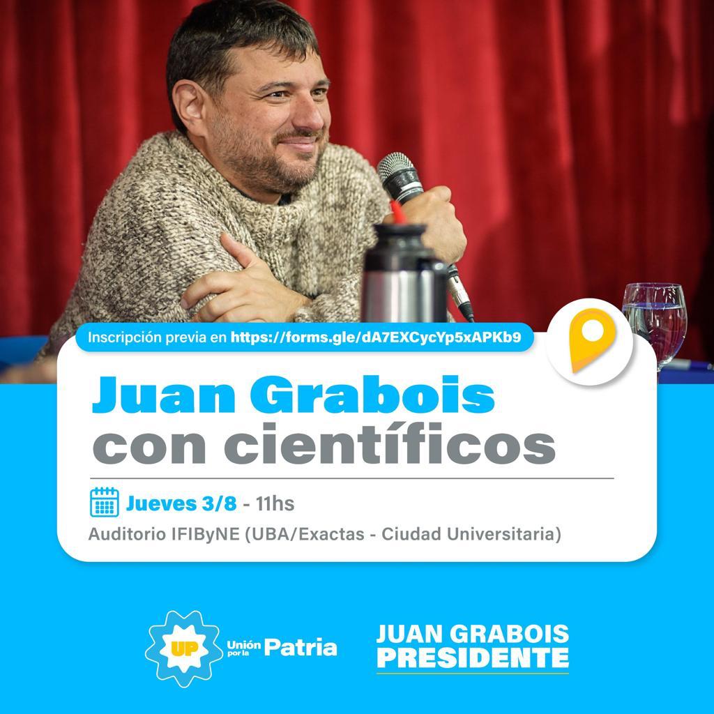 arg_humana's tweet image. Científicos con @JuanGrabois 🇦🇷✌️

Este jueves 3 nos encontramos a las 11hs en el auditorio de IFINyNE de la Facultad de Exactas (UBA) a pensar la agenda de la ciencia para una Argentina Humana.
Inscripciones: 
👉forms.gle/dA7EXCycYp5xAP…