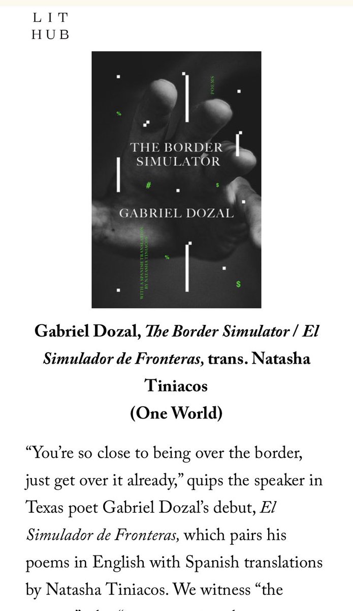 gabedozal (@gabbydozal) on Twitter photo Cool little write up on The Border Simulator and other great August releases over <a href="/lithub/">Literary Hub</a> by Rebecca Morgan Frank @poetmorgan
lithub.com/contemporary-j… Cool little write up on The Border Simulator and other great August releases over <a href="/lithub/">Literary Hub</a> by Rebecca Morgan Frank @poetmorgan
lithub.com/contemporary-j…