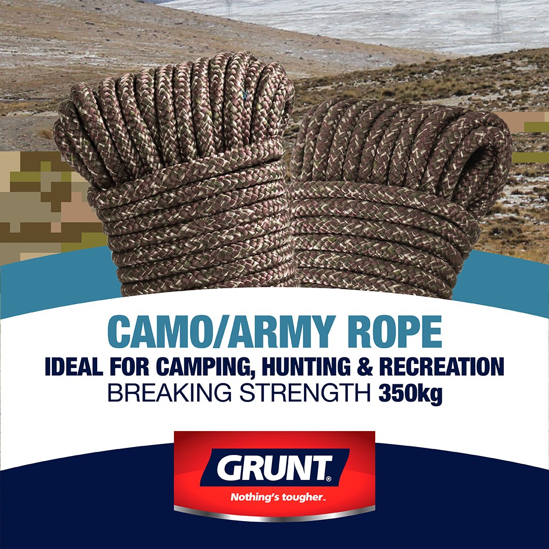 usegrunt's tweet photo. Grunt Camo/Army Rope
Our rope is made from high quality braided PP multi filament. It’s suitable for outdoor use including camping, hunting and recreational activities.
• UV protected camouflage rope
• braided polypropylene construction
Available at https://t.co/TDvm0cHgul https://t.co/efajc34CZY