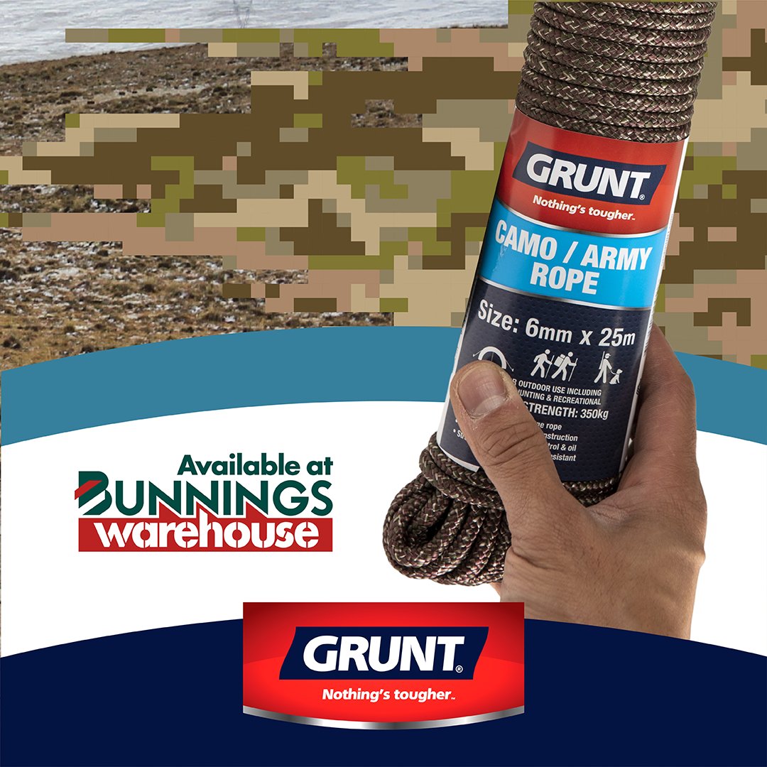 usegrunt's tweet photo. Grunt Camo/Army Rope
Our rope is made from high quality braided PP multi filament. It’s suitable for outdoor use including camping, hunting and recreational activities.
• UV protected camouflage rope
• braided polypropylene construction
Available at https://t.co/TDvm0cHgul https://t.co/efajc34CZY