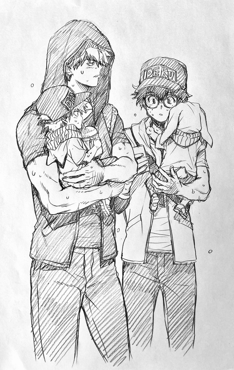 ラフ描き、💥🥦ファミリー  熱中症には気を付けましょう