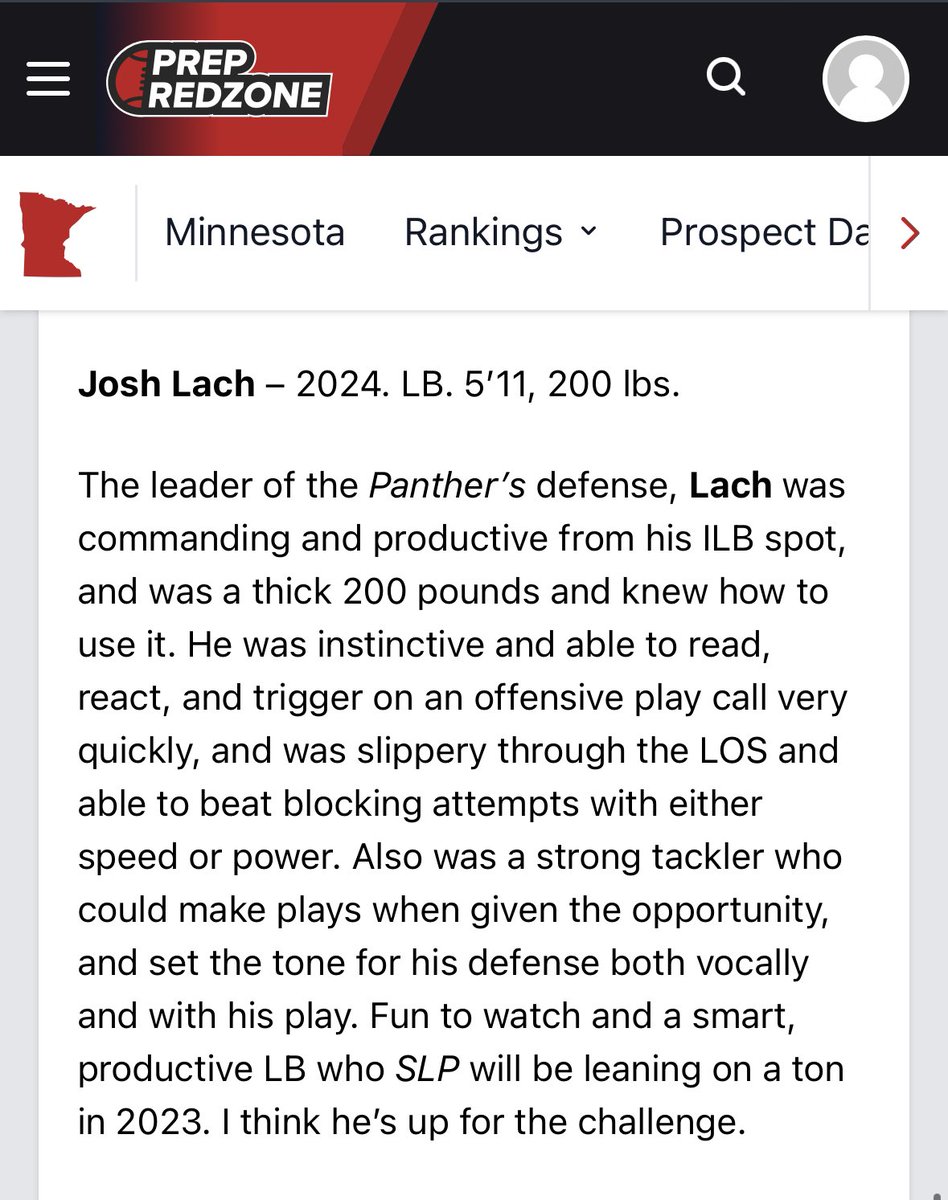 Thank you @OJW_Scouting for the write up! @SLPPantherFB @NWahlScouting @PrepRedzoneMN @potenzasports