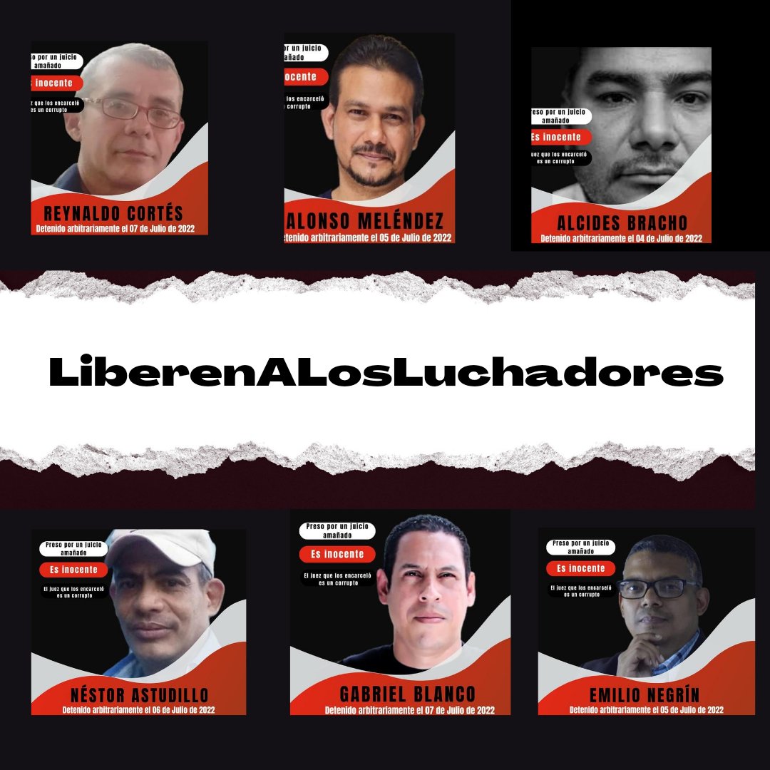 INDIGNACIÓN | La que sienten familiares y compañeros de los 6 #LuchadoresSociales condenados injustamente hoy #1agosto por una #JuezaLacaya. Hay que arreciar aun más la lucha hasta alcanzar su libertad y la de Venezuela #LiberenALosLuchadores
#AberranteSentencia
#SonInocentes
