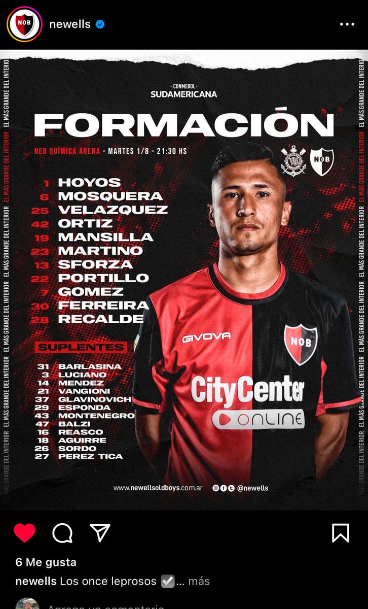 Los 11  de  #Newells para visitar a Corinthians  por  los  octavos de final de la #CopaSudamericana  en el  estadio Neo Química arena. #intransferibles