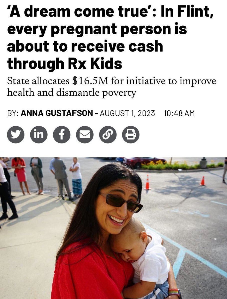 WorkingFamilies's tweet photo. We are once again reminding you: policy that actually cares for people is possible.

Michigan is testing a pilot program that will give every pregnant person in Flint, MI a one-time payment of $1,500 followed by $500 a month for the first year of their child’s life. https://t.co/Pj3qwzjsaZ