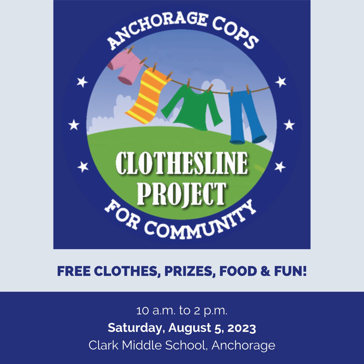 Cook Inlet Region (@ciri) on Twitter photo Join <a href="/Cops4Anchorage/">Cops for Community</a> for the 9th annual Clothesline Project! This one-day event allows children to shop for FREE for back-to-school clothing. ๐๐๐ Event details: shorturl.at/krtY2
#backtoschool #clothingdrive #freeclothes #anchorage #anchorageevents #copsforcommunity Join <a href="/Cops4Anchorage/">Cops for Community</a> for the 9th annual Clothesline Project! This one-day event allows children to shop for FREE for back-to-school clothing. ๐๐๐ Event details: shorturl.at/krtY2
#backtoschool #clothingdrive #freeclothes #anchorage #anchorageevents #copsforcommunity