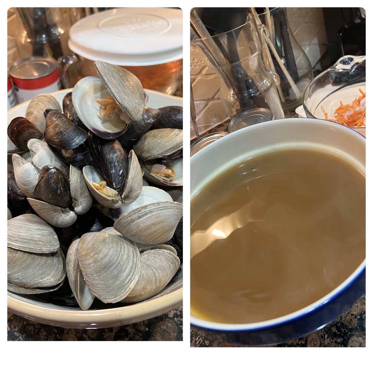 DrLoretoJackson's tweet photo. Now I know why #bouillabaisse is such an expensive dish. Apart from the ingredients-the time to do it right is forever. I’ve been at it for 3 hrs and still not close. Gifted shellfish from #Matunuck #RhodyOysters so have to do it right. But I’m ready for a nap. https://t.co/6hHu5Oicku