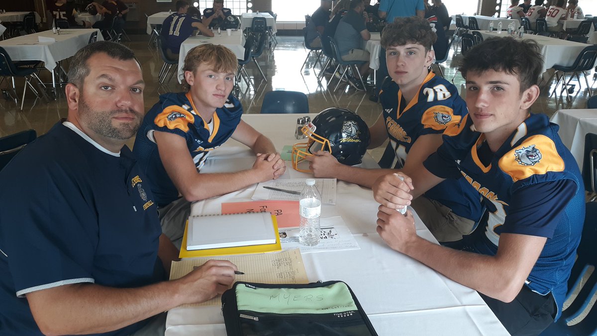 Otto-Eldred had a winning record in 2022 but injuries kept them from playoffs. With a good core back and staying away from injuries the Terrors will make the post season in 2023. Pictured are Coach Troy Cook, Hunter App, Manning Splain, and Braxton Caldwell. @PaFootballNews