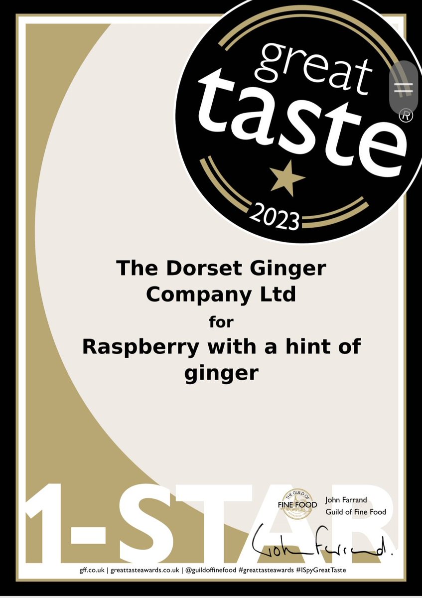 DorsetGinger's tweet photo. We're proud to announce that both our Raspberry with a hint of Ginger and our Extra Strong Ginger with Cinnamon received 1 star from the @guildoffinefood Great Taste Awards ⭐️ 
#Awards #guildoffinefoods #GTA2023 #ThankYou #grateful https://t.co/dmf9txRouM