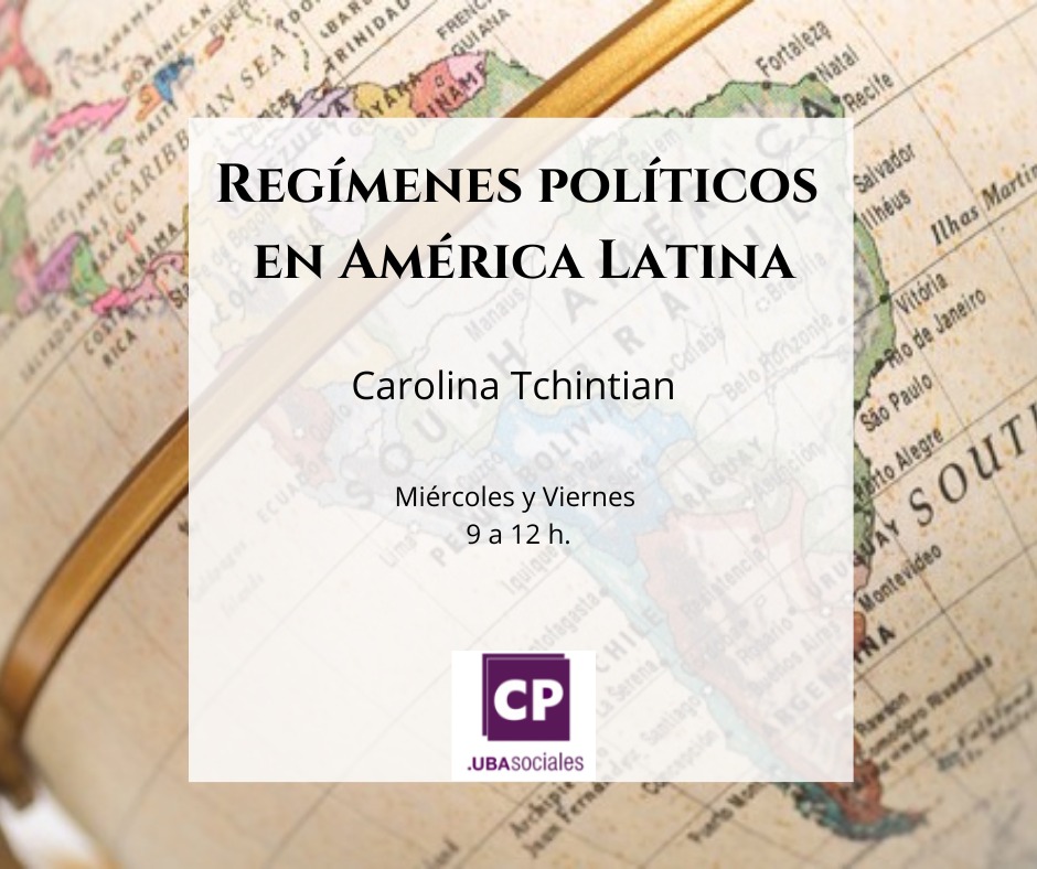 Este cuatrimestre, en <a href="/CpoliticaUBA/">Ciencia Política - UBA</a>, con <a href="/aalvarofc/">Álvaro Fernández Castex</a> vamos a dar Regímenes Políticos en América Latina. Vamos a recorrer la evolución de los regímenes latinoamericanos para centrarnos luego en los fenómenos más recientes que caracterizan la región.