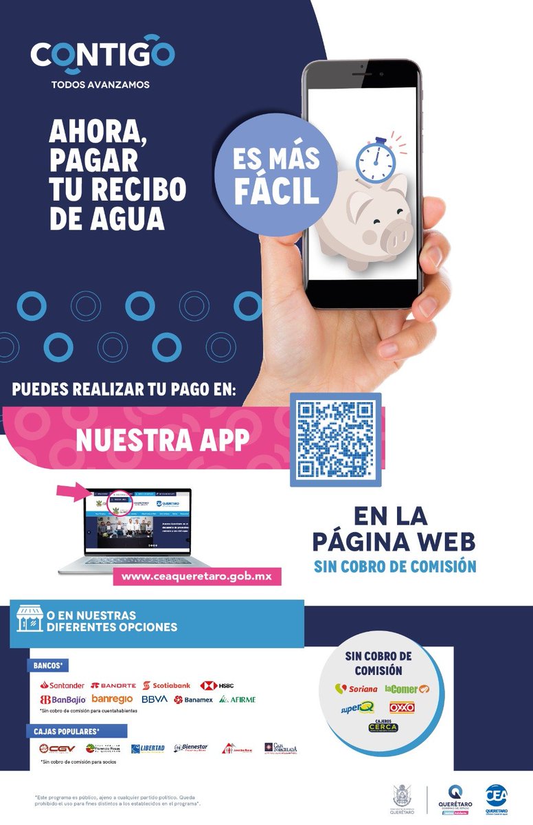 cea_qro's tweet photo. Ahora, pagar tu recibo de agua ¡es más fácil!💧💻 Paga tu servicio en línea, evita filas y olvídate de comisiones. 🚫💳 Agiliza tu día y mantén tu tranquilidad. 🏢🔒 #PagoEnLínea #SinComisiones #TodoCEAparaTi https://t.co/zzCrRXHwnm