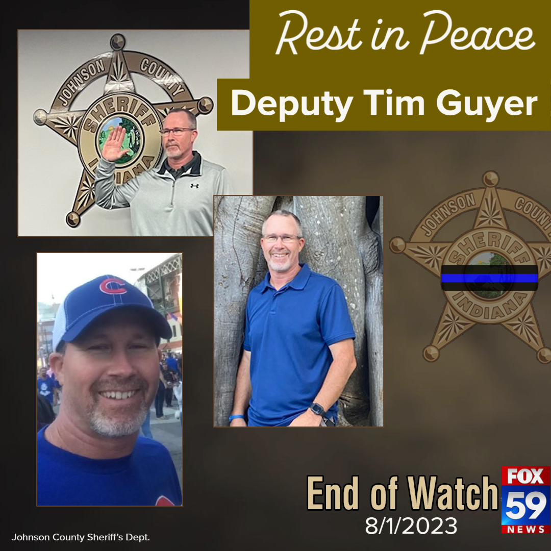 FOX59's tweet photo. The Johnson County Sheriff's Department said Deputy Guyer's patrol vehicle will be on display outside the sheriff's department in Franklin. The public is welcome to pay their respect to him. 
Details: https://t.co/ZfoOexd87I https://t.co/ZtaBGHQLSK