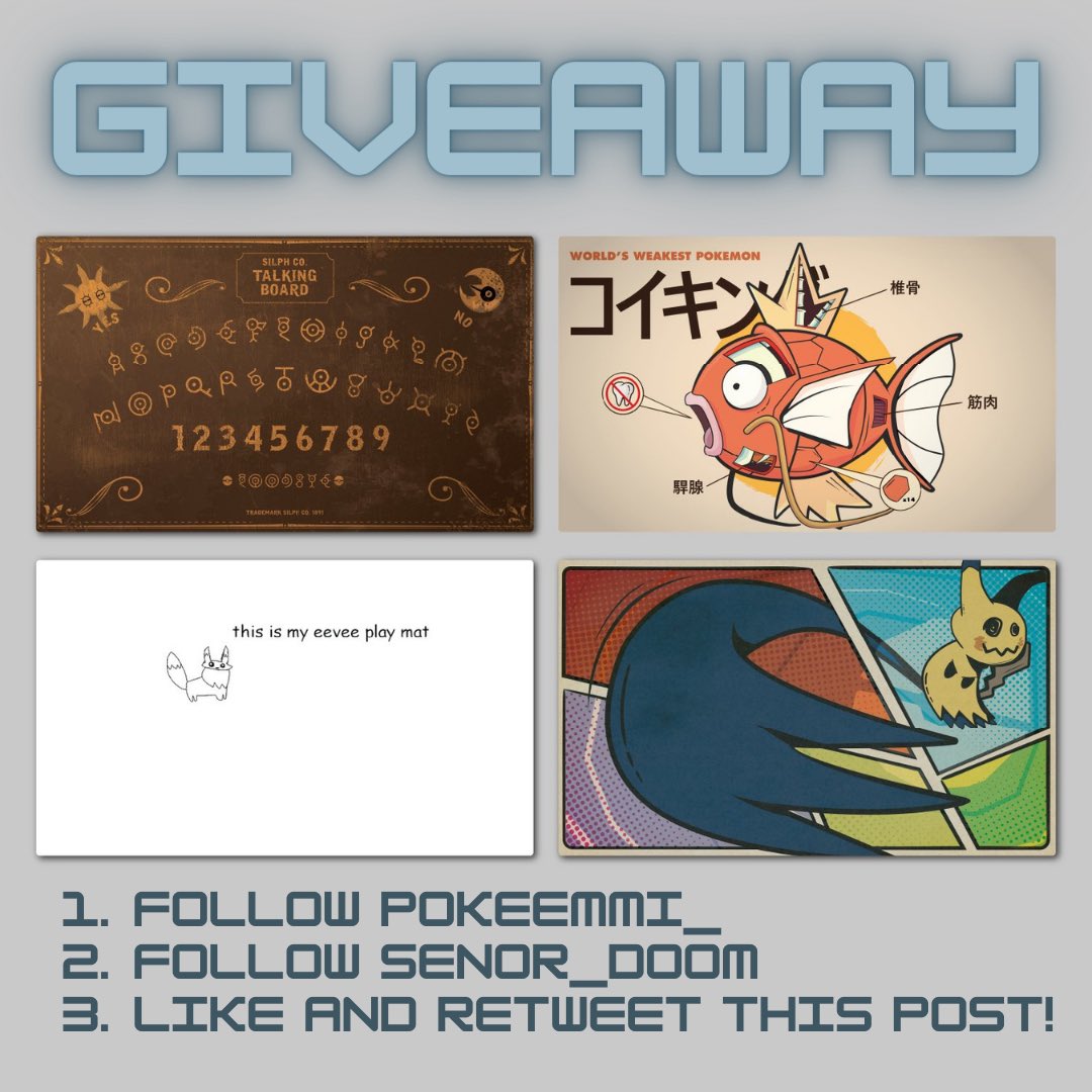 PokeEmmi_'s tweet photo. ✨ Giveaway Post ✨

I have been the Semi-Permanent CoHost of the Tournament of Doom alongside @Senor_Doom for almost a year now! Let’s celebrate by giving away a playmat of your choice from https://t.co/IaSApUImB7

💖 One winner, giveaway ends on Friday, August 4th at 7pm PDT 💖 https://t.co/JPFxDpuBtK