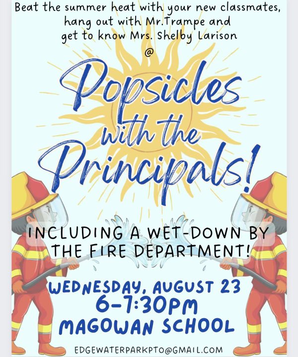 Mark your calendar! Popsicles with the Principals on August 23rd at 6 pm @MES_EPTSD