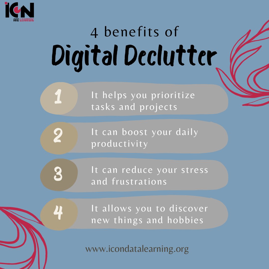 Looking for ways to clear the digital clutter? 🗑️

Below, find practical tips to help you reclaim balance and tranquillity in the digital realm.

#DigitalDeclutter #DigitalDetox #IDLlabs #Data #icondatalearninglabs