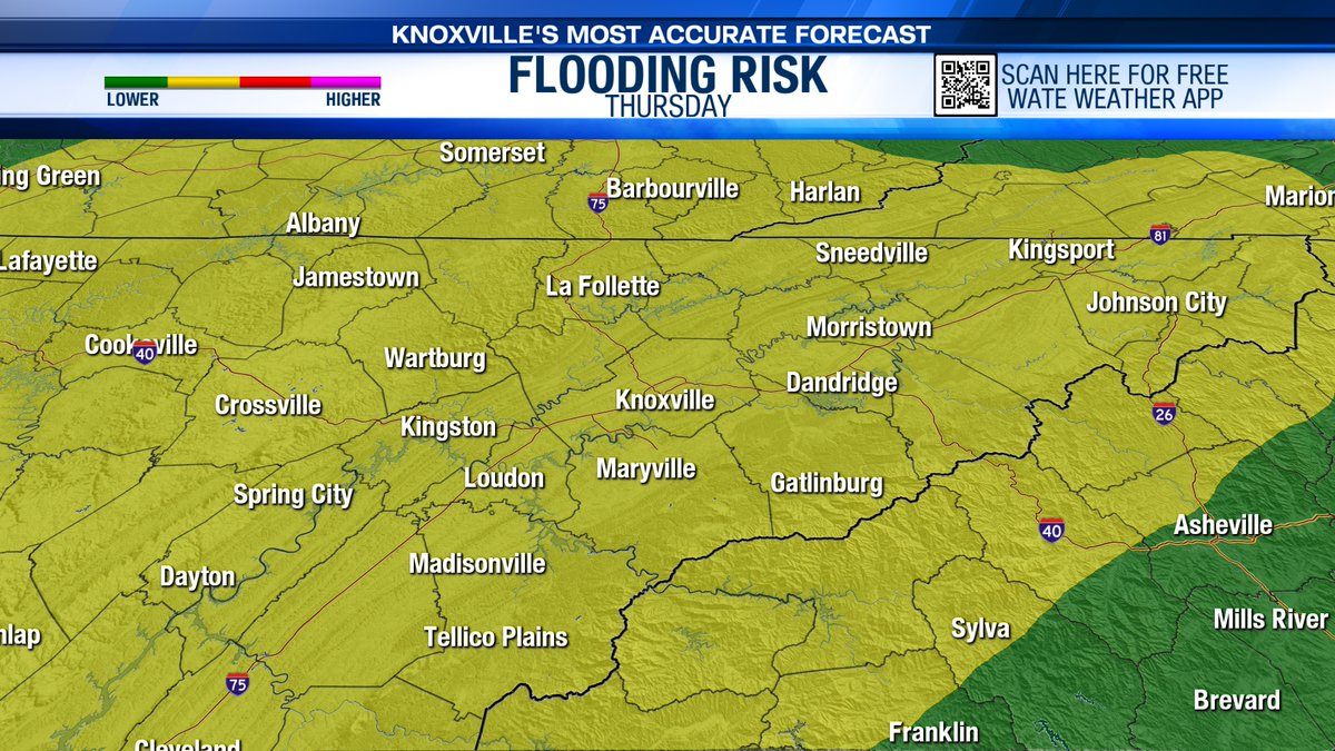 mattcondonwx's tweet image. Heavy rain moves in Thursday. We could see some localized flooding especially in flood prone, low lying areas. Remember: "turn around, don't drown!" #TNwx #WATEwx
wate.com/weather