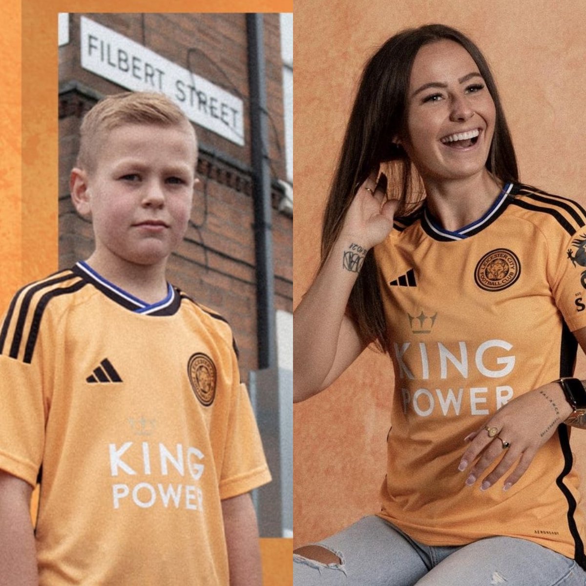 leicesterlizzie's tweet photo. So, how's everyone feeling about the new Leicester 3rd kit? 🟠

Does the kit make you feel like the kid on the left? 😐 
Or are you a bit happier about it, like Hannah Cain ? 😁

🗳⬇️👇 https://t.co/FxlvI4JCtE