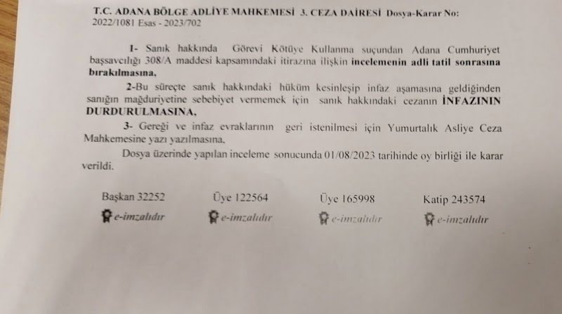 adanahabersndak's tweet image. MHP'li Yumurtalık Belediye Başkanı Türkeş Filik, hakkındaki bazı iddialar ve devam eden mahkemeler gerekçe gösterilerek görevinden alındı. Konuya ilişkin İçişleri Bakanlığı kararı Adana Valiliğine oradan da Yumurtalık Kaymakamlığına iletildi.

#adana #adanahaber