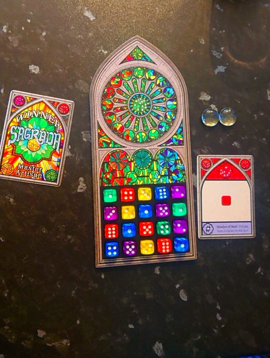 lucy_playsgames's tweet photo. We finally added Sagrada to our collection! A dice drafting game to create stained glass windows for the Sagrada Familia! A cute little game with beautiful coloured dice! #Sagrada #SagradaFamilia #FloodgateGames #DiceGames https://t.co/gfGHlW1KU7