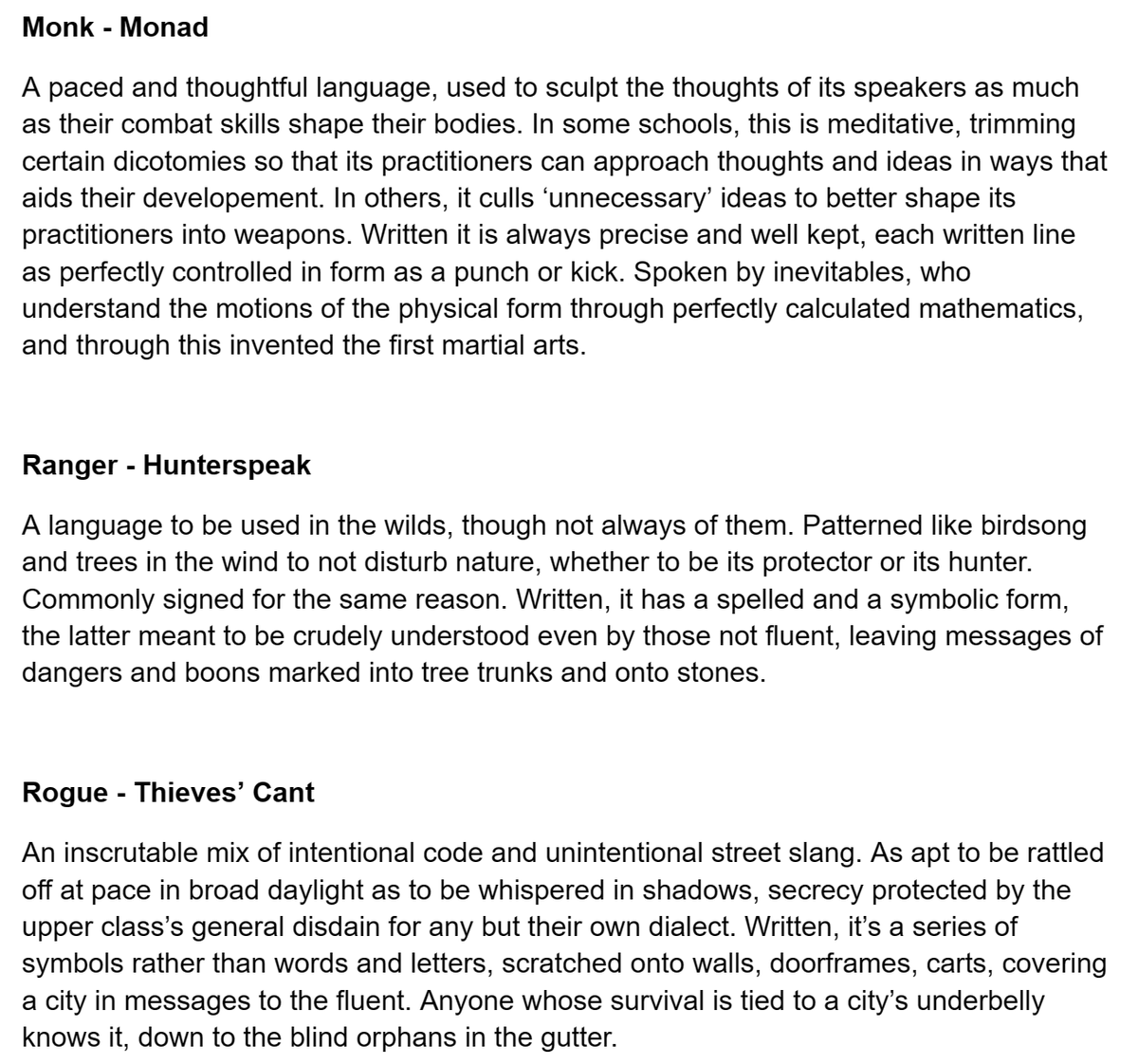 NineFootPole's tweet photo. Why should rogues and druids get all the secret talking fun? I decided to give all the classes a secret language of their own. #dungeonsanddragons #pathfinder2e https://t.co/Ldt4ct0FMO