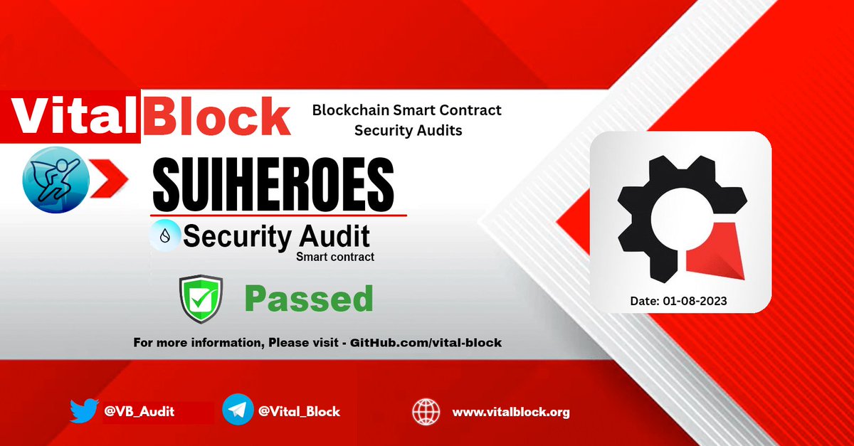 <a href="/VB_Audit/">Vital Block 🛡️ Security</a> Has Completed The Smart Contract Security Audit Of <a href="/Suiheroes_io/">Suiheroes💧| #1 CASINO GAMING ON MULTI-CHAIN</a> #SUIHEROES

📝 Review Full Audit Report On VB - GITHUB 📜 github.com/Vital-block/Sm…

☎️ Request Audit or KYC  <a href="/Vital_block/">Vital Block🛡️</a>

🌐 suiheroes.com/coinflip

#sui #smartcontract #Audit