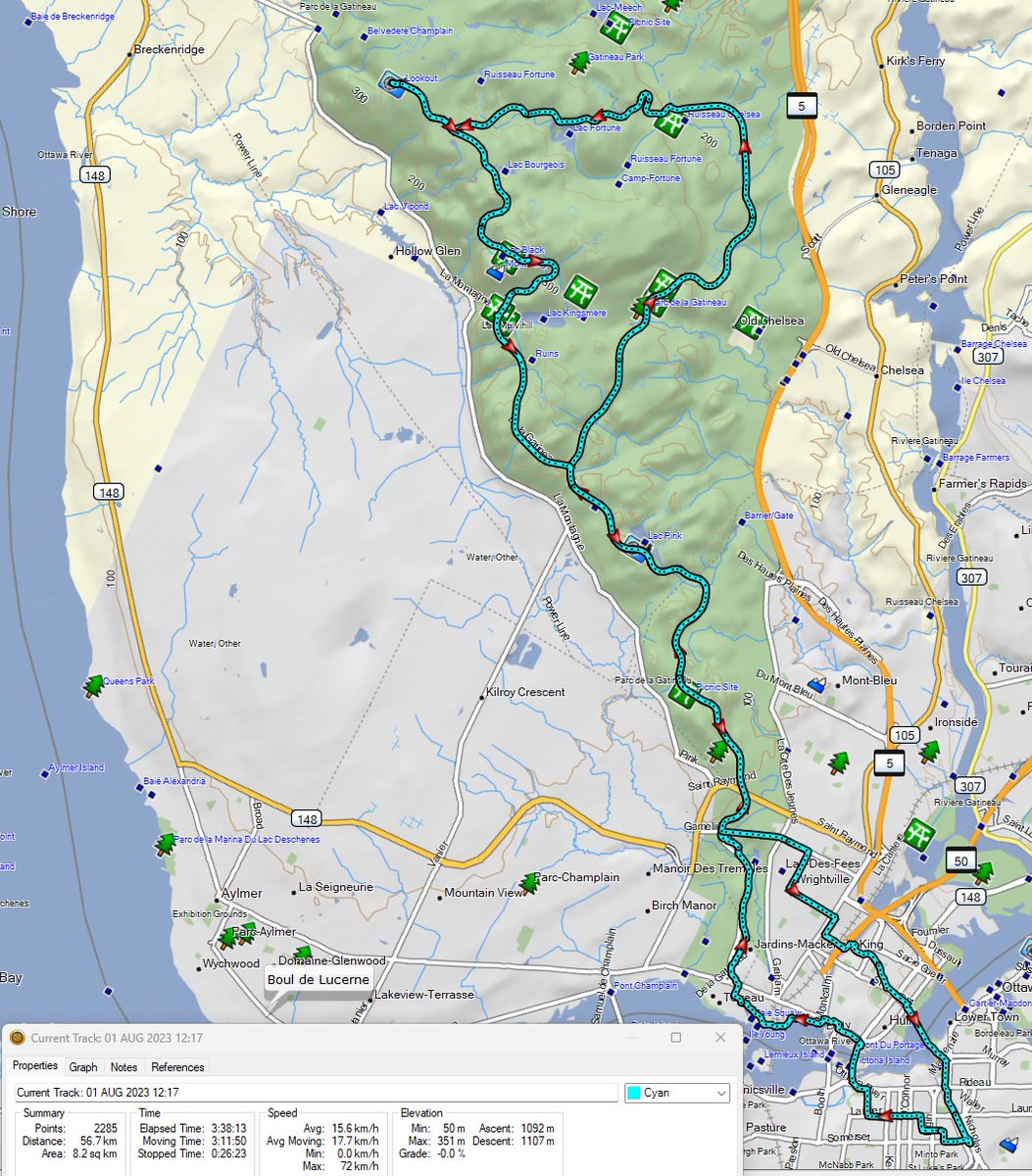 JagVillani's tweet image. Day off tandem #ottbike / #velogat ride with K. Around the North Loop to the Huron Lookout. Max descent speed at Lac Pink: 70 km/h!