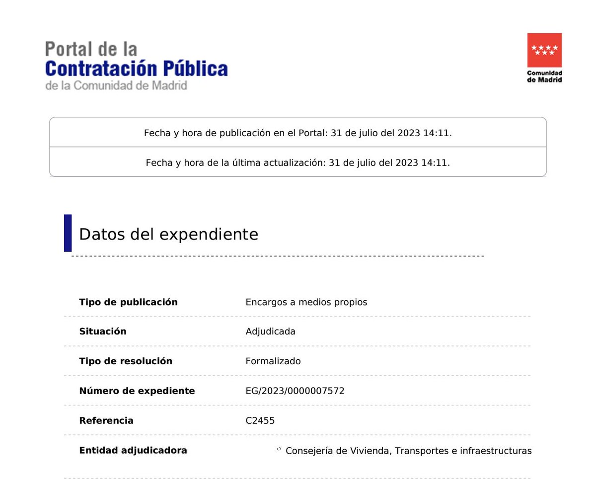 JoseAGzlez's tweet photo. 📌Ayer en la Plataforma de Contratación de la Comunidad de Madrid, el Gobierno de Ayuso publicó un nuevo contrato para resolver los problemas de la #L7B de Metro.
🏗️Adjudicado a Tragsa
💰993.641€
🗓️10 meses
👀Reparación de daños…
@aampramadrid @paml7b @AfectadoXmetro https://t.co/t5k3kUFIZc