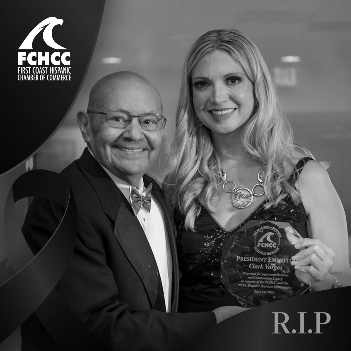 FCHCCflorida's tweet photo. The FCHCC greatly laments the passing of a founder of the Chamber, a great man, and great leader for the First Coast Hispanic community. The #FCHCC offers their deepest condolences to his wife and family. Clark Vargas; A legacy that will live on in the community forever. https://t.co/bN2QLoyoFT