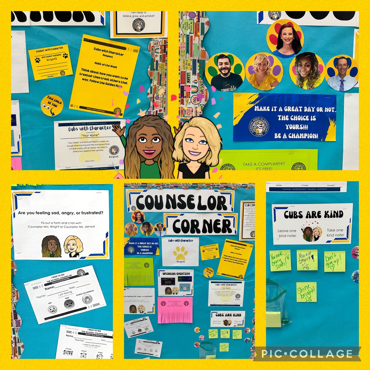 Just finished our School Counselor Bulletin board! May it bring joy, peace, love &amp; support for our students, staff, and parents! School connectedness is EVERYTHING! #scchat #newvibes #strongerconnections 🎉🔥💃🏾💃🏼🙌🏾