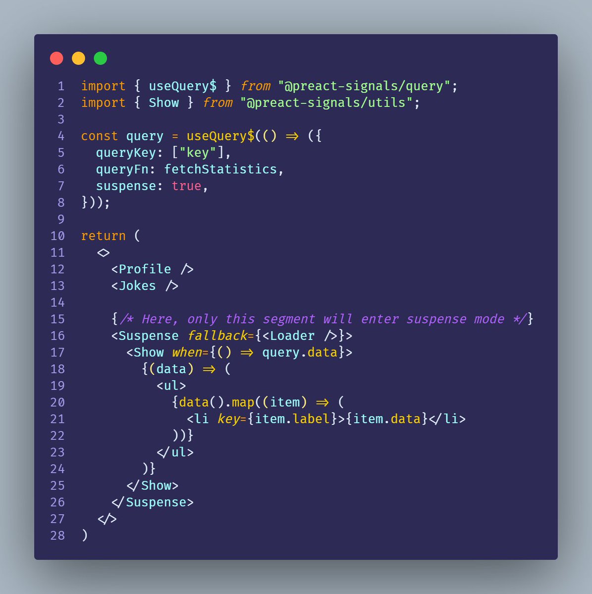 Xantre_'s tweet image. 🚀 Excited to announce @preact-signals/query! A fusion of @tanstack/query-core with Preact Signals, enabling truly reactive data fetching in #Preact apps.

✨ Reactive query hooks ✨ On-demand suspense &amp;amp; error boundary 
Check it out! npmjs.com/package/@preac…
#WebDev #Reactivity