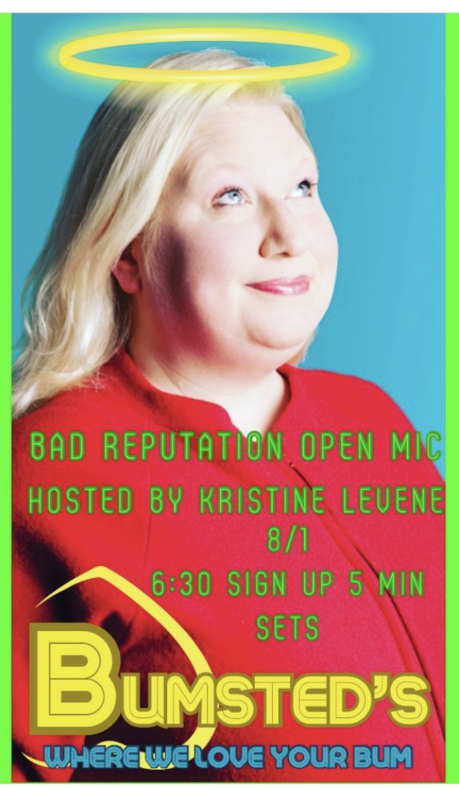 kristinelevine's tweet photo. Tonight is me and The Bad Reputation Open Mic Night at @bumsteds  I’ll be there around 5 for writing if anyone is interested.  Ok love you!  @DougStanhope https://t.co/64BssfRPNS