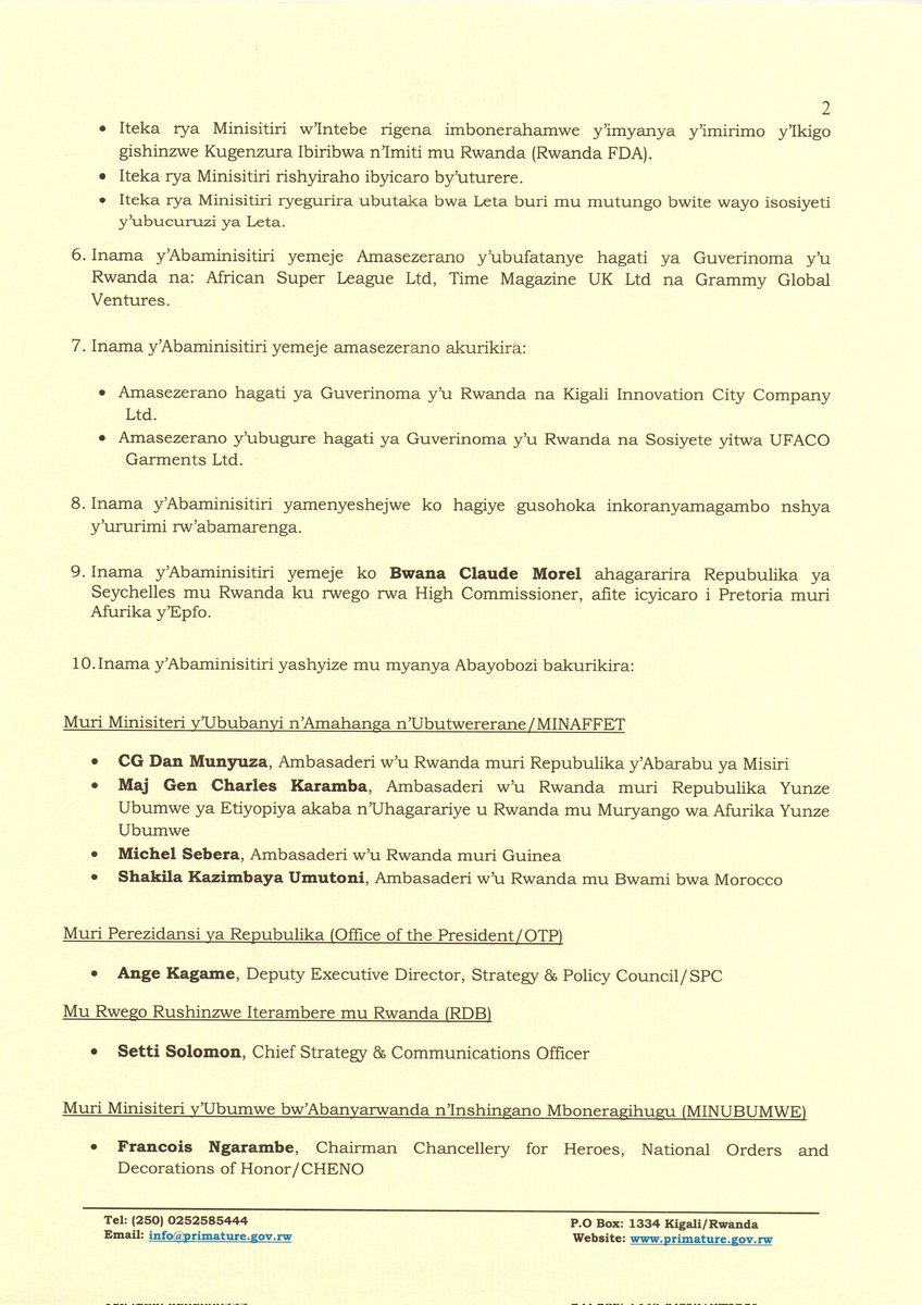 PrimatureRwanda's tweet photo. Itangazo ry'Ibyemezo by'Inama y'Abaminisitiri yo ku wa Mbere Kanama 2023 https://t.co/AJHVSrhXgU