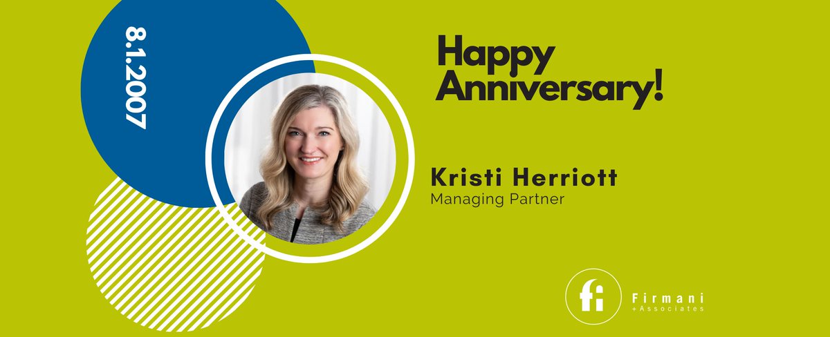 firmaniPR's tweet photo. Happy Anniversary to our very own managing partner, Kristi Herriott! For the past 16 years, your dedication and leadership have lit up F+A! 

 We appreciate you and can’t wait for many more years together! https://t.co/6xet6WArf1