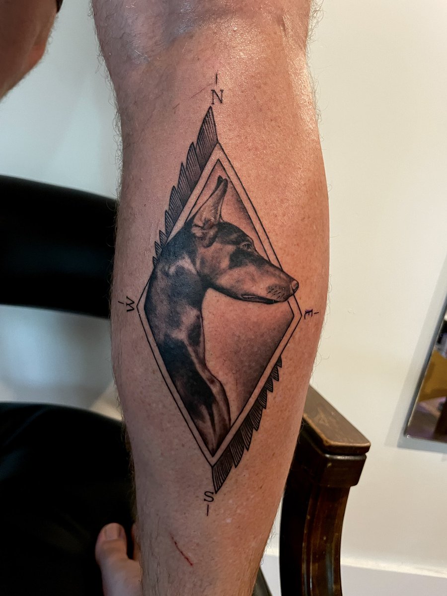 mylifetattoos's tweet photo. Dog Portraot for my client’s very first tattoo! He is a pilot who wanted to get a portrait of his best friend. I added the wing elements and the compass 🧭 to incorporate his live for flying! #portrait #portraittatoo #dog #tattoos https://t.co/GMa90Hq9wM