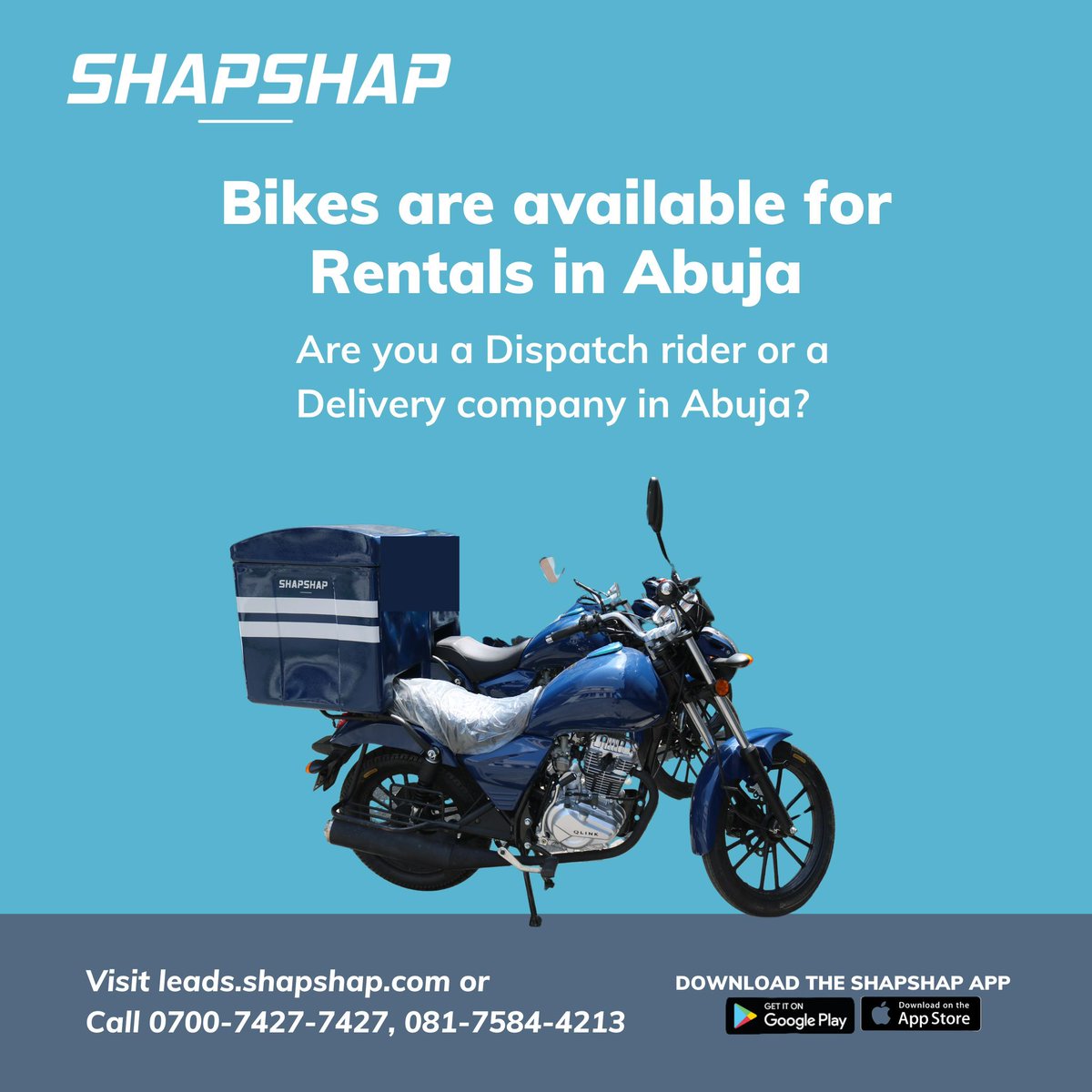 Attention Dispatch Riders in Abuja! 🏍️ ShapShap is offering Bike rentals exclusively for Riders in Abuja. Visit leads.shapshap.com or call 0700-7427-7427 or 081-7584-4213 to get started! #DispatchRiders #BikeRental #ShapShapDelivers #restaurant #shapshap #dedicatedservice