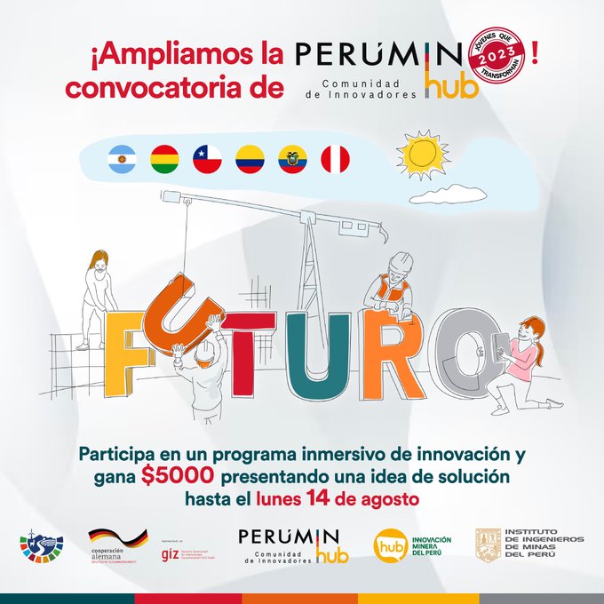 I_Hub_Col's tweet photo. #Extendemos la invitación a la primera edición de “Jóvenes que Transforman”, de #PERUMINHub, que amplió su convocatoria hasta el lunes 14 de agosto 🙌🏼.  

📷 Revisa las bases y postula aquí: https://t.co/OGHpjuWsFJ #InnovaciónMinera https://t.co/NL2tIAQltN