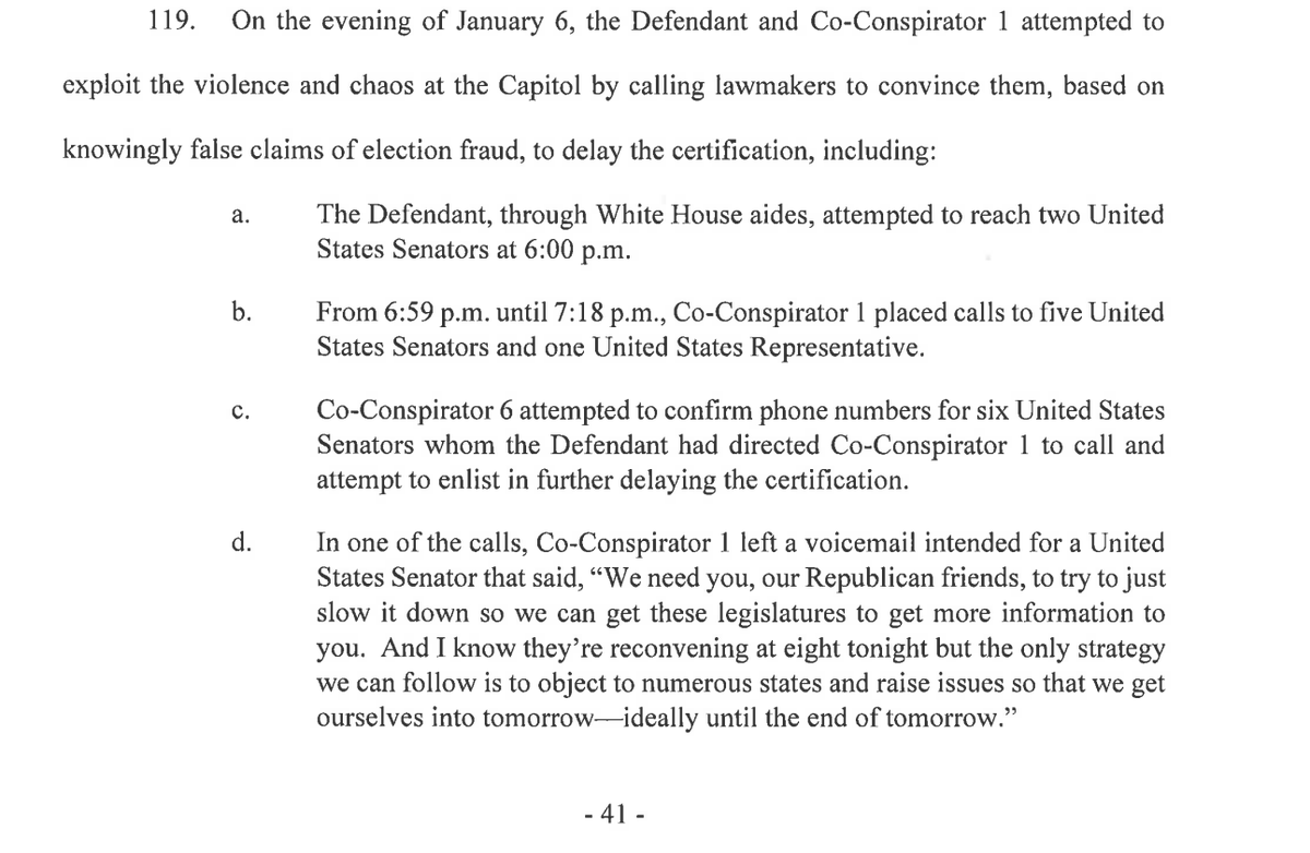 kyledcheney's tweet photo. MORE:  Trump attempted to call two US senators at 6pm to continue efforts to overturn the election, indictment says, while Rudy called 5 US senators and one House member. https://t.co/J8CS7nhvdH https://t.co/ailGufJ3YA